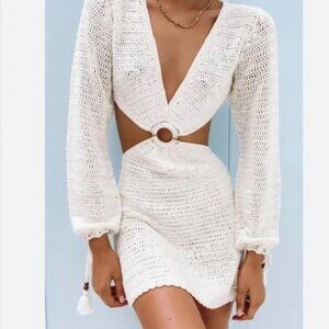 Beginning Boutique Cleo Crochet Mini Dress in White - Size 12